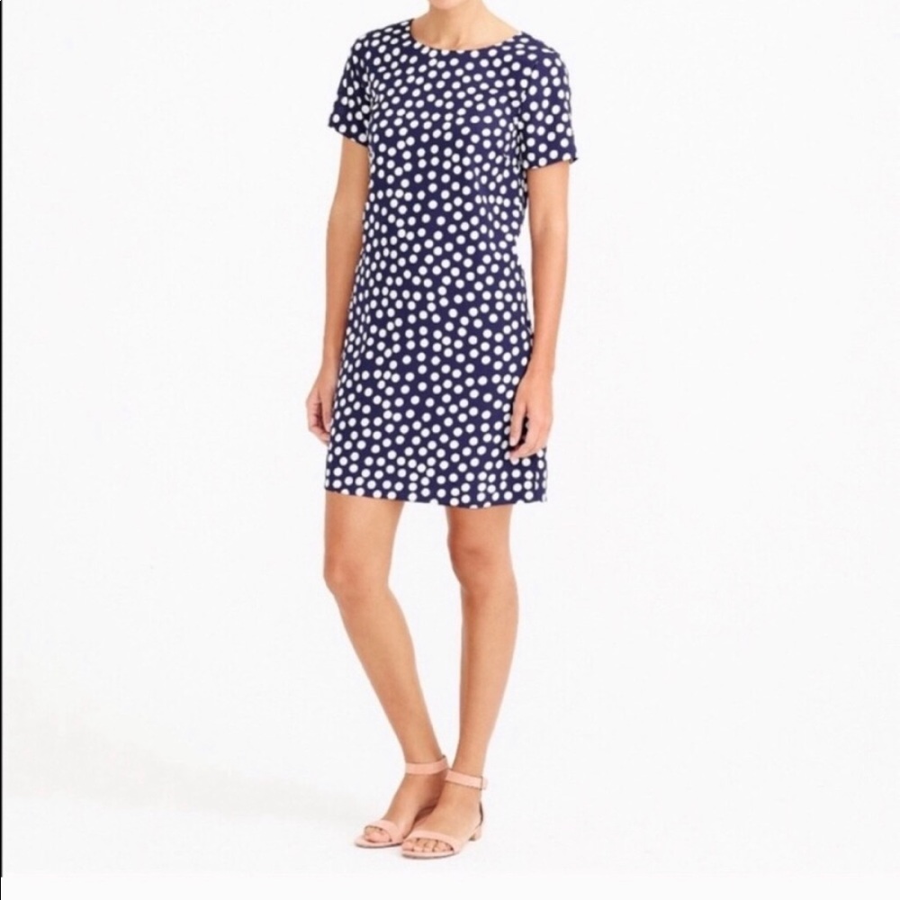 J. Crew navy and white polka dot shift dress